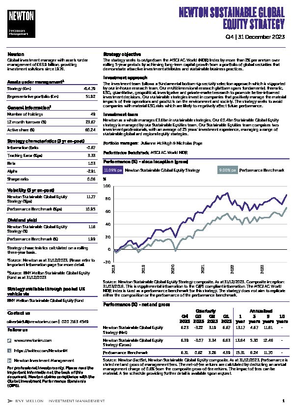 UK Inst Sustainable Global Equity strategy factsheet