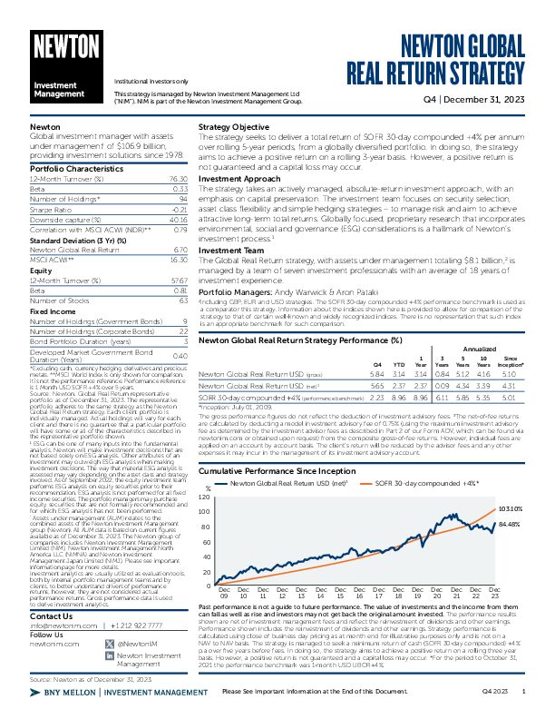 NIMNA Global Real Return strategy factsheet